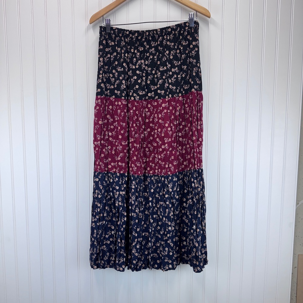 Jaclyn T Maxi Skirt Womens Medium Multicolor Floral Tiered Boho Cottagecore